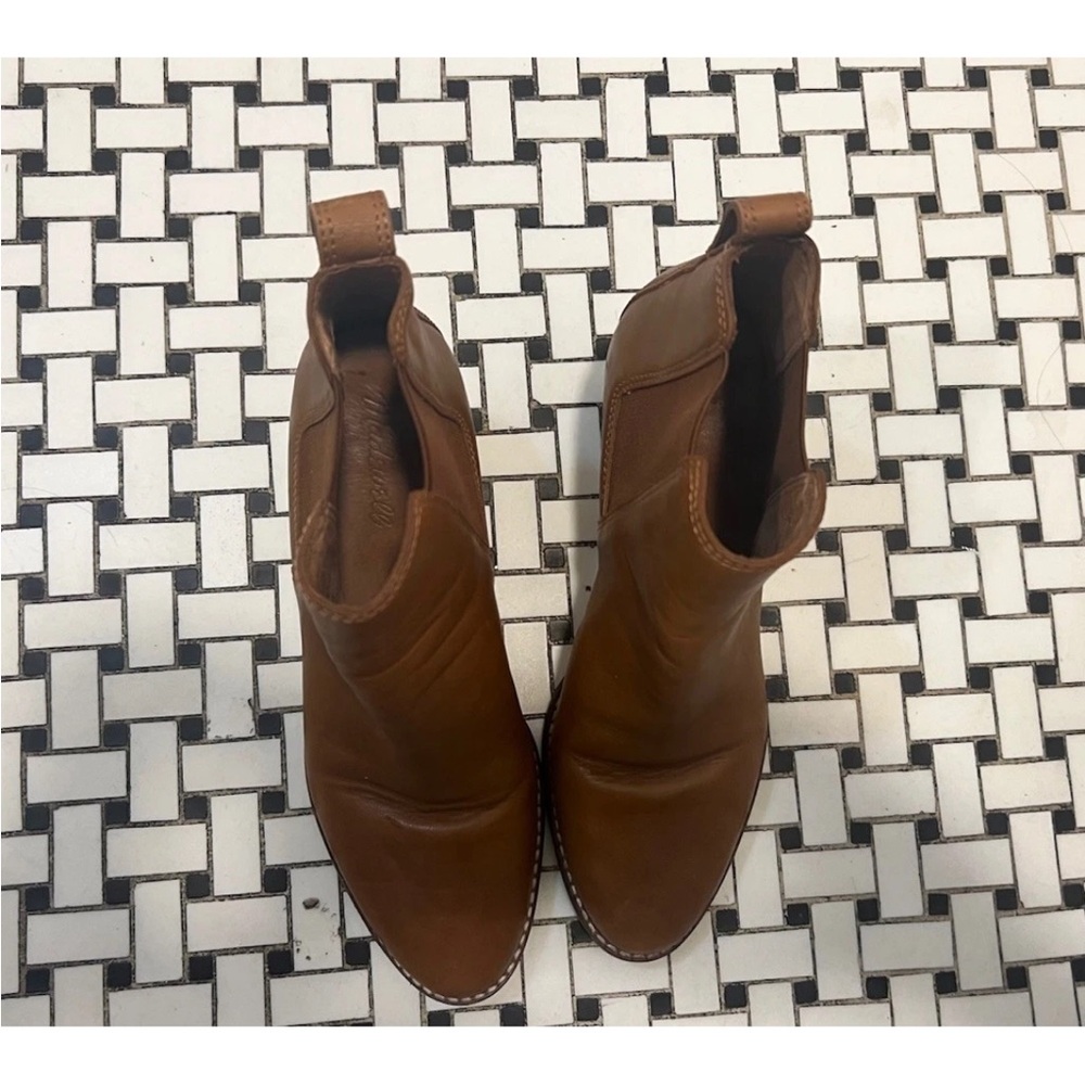 Madewell Regan Black Leather Round Toe Block Heel Chelsea Boot Sz 9